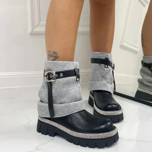 Primi Tacchi Erika - Stivaletto Anfibio Donna Scarpa Basso Casual NERO/GRIGIO Discount