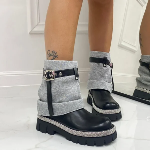 Primi Tacchi Erika - Stivaletto Anfibio Donna Scarpa Basso Casual NERO/GRIGIO Discount