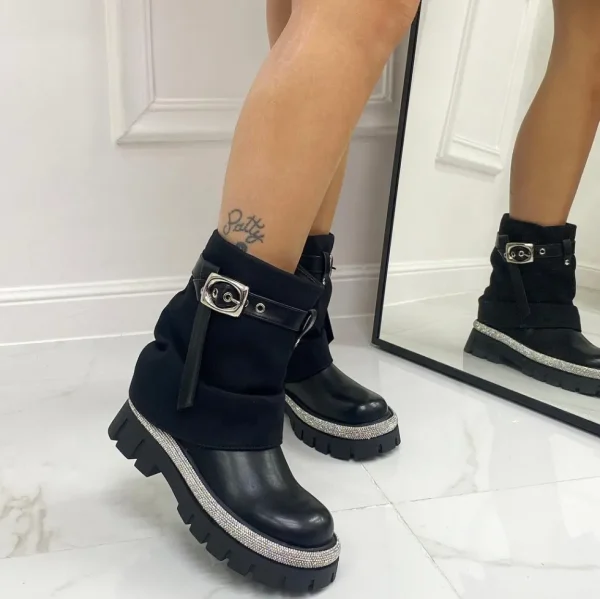 Primi Tacchi Erika - Stivaletto Anfibio Donna Scarpa Basso Casual NERO Outlet