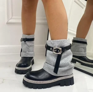 Primi Tacchi Erika - Stivaletto Anfibio Donna Scarpa Basso Casual NERO/GRIGIO Discount