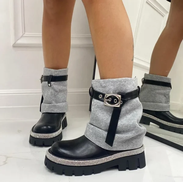 Primi Tacchi Erika - Stivaletto Anfibio Donna Scarpa Basso Casual NERO/GRIGIO Discount