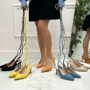 Primi Tacchi Essentia - Décolleté Donna Tacco Spillo Punta Lacci Incrociati Denim G Online