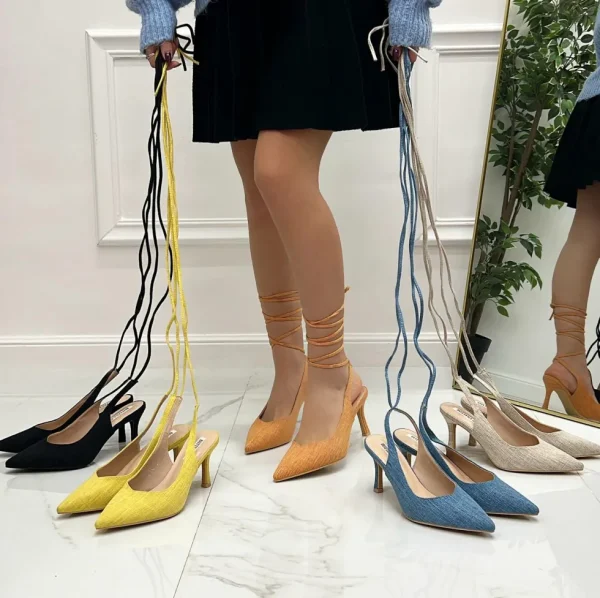 Primi Tacchi Essentia - Décolleté Donna Tacco Spillo Punta Lacci Incrociati Denim G Online