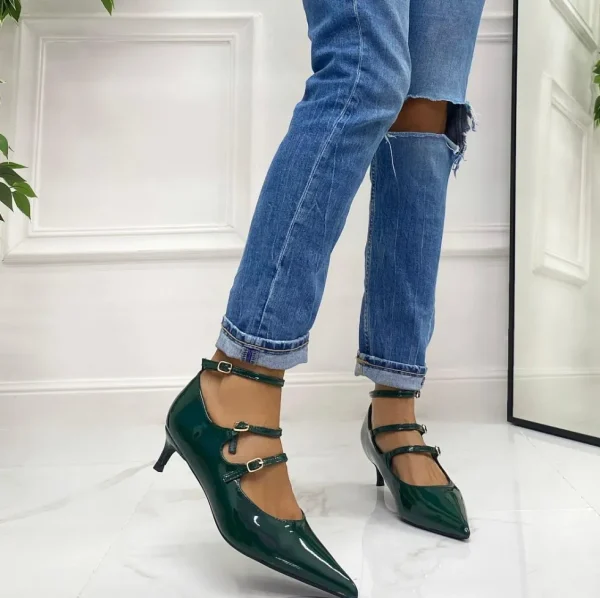 Primi Tacchi Eva - Décolleté Donna Cinturini Tacco Spillo Elegante Vernice Verde Discount