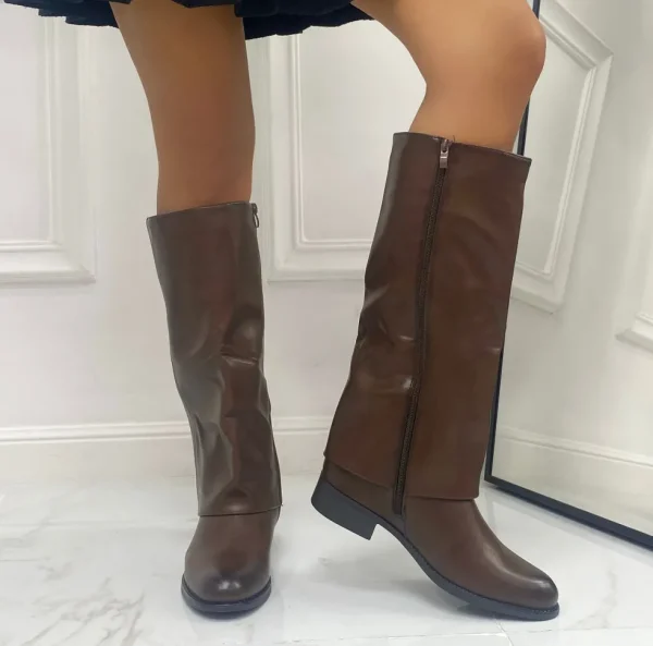 Primi Tacchi Fannie - Stivale Donna Alto Punta Tonda Donna Marrone Online