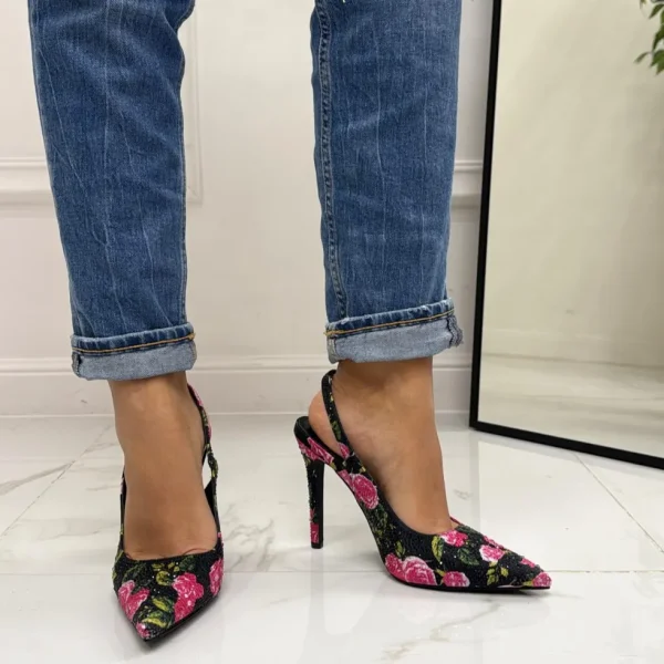 Primi Tacchi Flor - Décolleté Floreale Donna Punta Tacco Spillo NERO Online