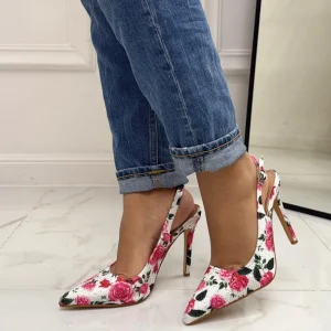 Primi Tacchi Flor - Décolleté Floreale Donna Punta Tacco Spillo Bianco Hot