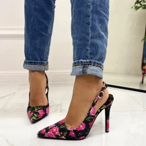 Primi Tacchi Flor - Décolleté Floreale Donna Punta Tacco Spillo NERO Online