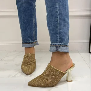 Primi Tacchi Gemma - Décolleté Donna Tacco Spillo Punta Strass Oro Fashion