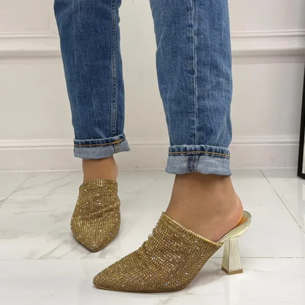 Primi Tacchi Gemma - Décolleté Donna Tacco Spillo Punta Strass Oro Fashion
