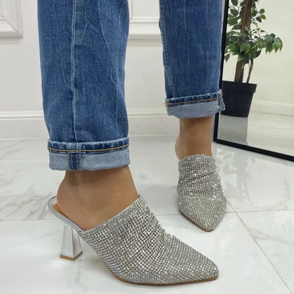 Primi Tacchi Gemma - Décolleté Donna Tacco Spillo Punta Strass Argento Outlet