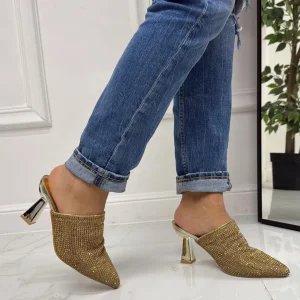Primi Tacchi Gemma - Décolleté Donna Tacco Spillo Punta Strass Oro Fashion