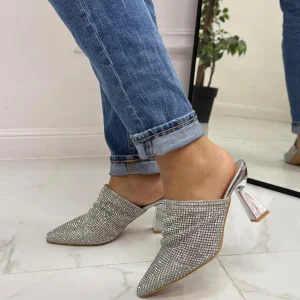 Primi Tacchi Gemma - Décolleté Donna Tacco Spillo Punta Strass Argento Outlet