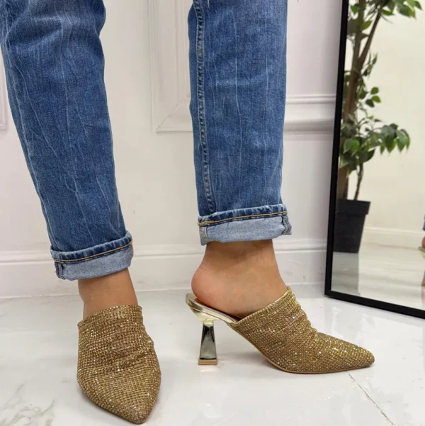Primi Tacchi Gemma - Décolleté Donna Tacco Spillo Punta Strass Oro Fashion