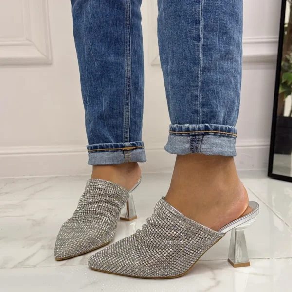 Primi Tacchi Gemma - Décolleté Donna Tacco Spillo Punta Strass Argento Outlet