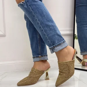 Primi Tacchi Gemma - Décolleté Donna Tacco Spillo Punta Strass Oro Fashion