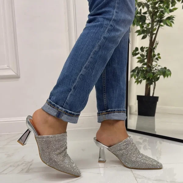 Primi Tacchi Gemma - Décolleté Donna Tacco Spillo Punta Strass Argento Outlet