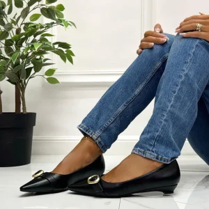 Primi Tacchi Ginny - Scarpa Donna Ballerina Punta Fibbia Nero Fashion