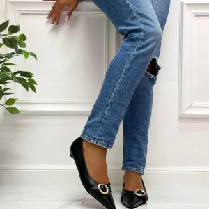 Primi Tacchi Ginny - Scarpa Donna Ballerina Punta Fibbia Nero Fashion