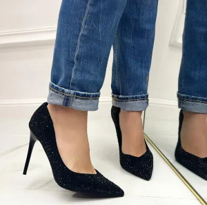 Primi Tacchi Gloss - Scarpe Décolleté Strass Elegante Tacco Nero Outlet