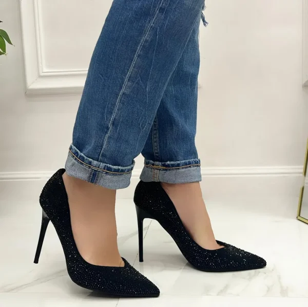 Primi Tacchi Gloss - Scarpe Décolleté Strass Elegante Tacco Nero Outlet