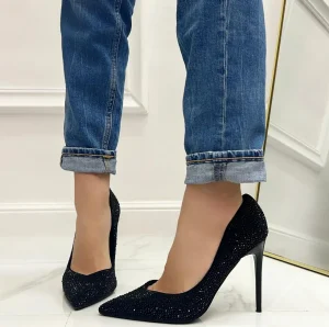 Primi Tacchi Gloss - Scarpe Décolleté Strass Elegante Tacco Nero Outlet