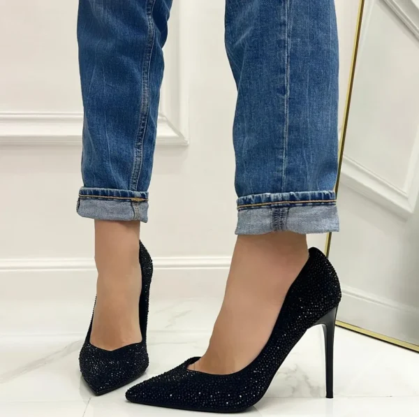 Primi Tacchi Gloss - Scarpe Décolleté Strass Elegante Tacco Nero Outlet