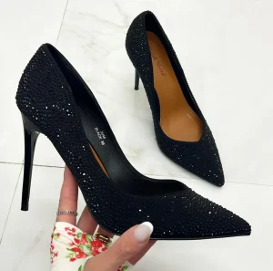 Primi Tacchi Gloss - Scarpe Décolleté Strass Elegante Tacco Nero Outlet