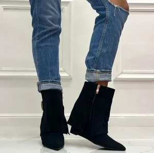 Primi Tacchi Hadiya - Stivale Basso Scarpe Zeppa Punta Nero Best