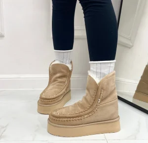Primi Tacchi Harper - Stivaletto Eskimo Boots Gomma Alta Beige Clearance