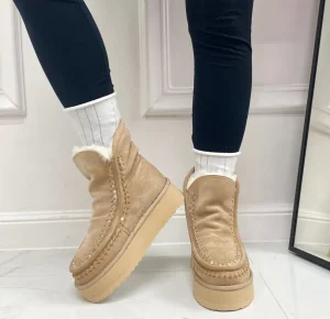 Primi Tacchi Harper - Stivaletto Eskimo Boots Gomma Alta Beige Clearance