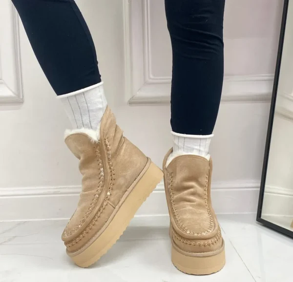 Primi Tacchi Harper - Stivaletto Eskimo Boots Gomma Alta Beige Clearance