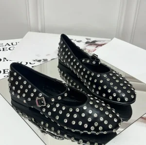 Primi Tacchi Haven - Scarpe Donna Ballerine Cinturino Borchie Casual Nero Best