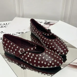 Primi Tacchi Haven - Scarpe Donna Ballerine Cinturino Borchie Casual Bordeaux Fashion