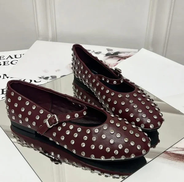 Primi Tacchi Haven - Scarpe Donna Ballerine Cinturino Borchie Casual Bordeaux Fashion