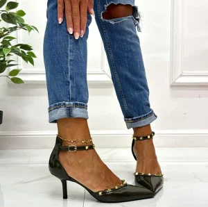 Primi Tacchi Hola - Décolleté Donna Cinturino Tacco Spillo Basso Borchie Elegante V Best