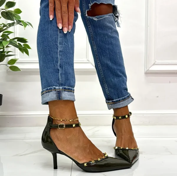 Primi Tacchi Hola - Décolleté Donna Cinturino Tacco Spillo Basso Borchie Elegante V Best