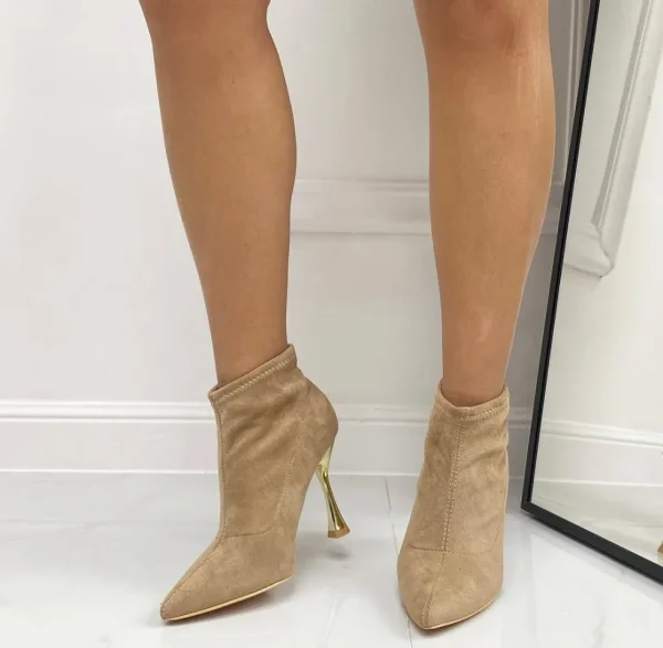 Primi Tacchi Ima - Stivaletti Donna Tacco Spillo Punta Dorato Beige Discount