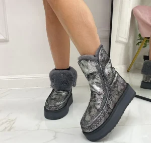 Primi Tacchi Jada - Stivaletto Eskimo Boots Gomma Alta Grigio Best
