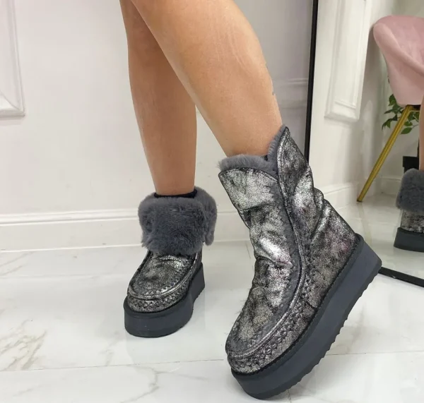Primi Tacchi Jada - Stivaletto Eskimo Boots Gomma Alta Grigio Best