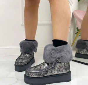 Primi Tacchi Jada - Stivaletto Eskimo Boots Gomma Alta Grigio Best
