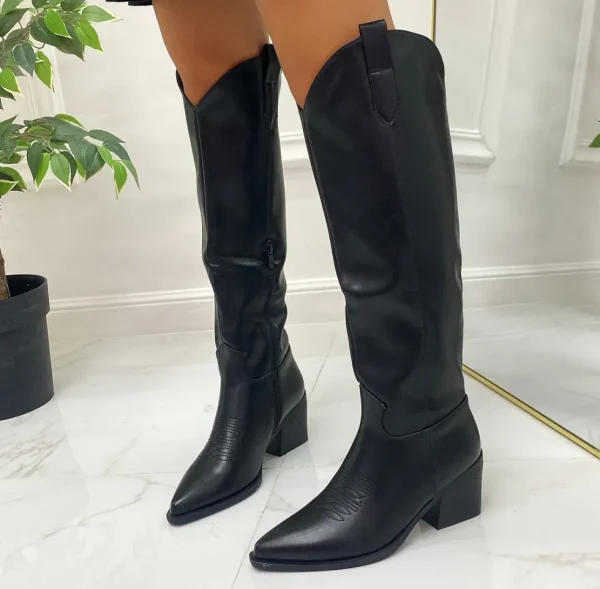 Primi Tacchi Jade - Stivale Donna Texano Alto Tacco Punta Casual Nero New