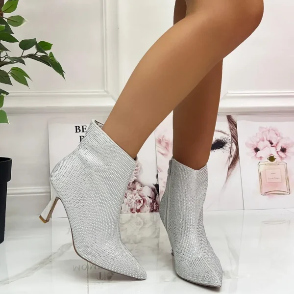 Primi Tacchi Jasmine - Stivaletto Donna Tacco Punta Strass Argento Outlet
