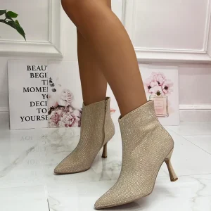 Primi Tacchi Jasmine - Stivaletto Donna Tacco Punta Strass ORO Discount