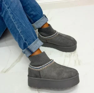Primi Tacchi Jeanne - Stivaletto Eskimo Boots Gomma Alta Grigio Discount