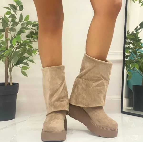 Primi Tacchi Jenny - Stivale Basso Scarpe Zeppa Punta Tonda Beige Sale