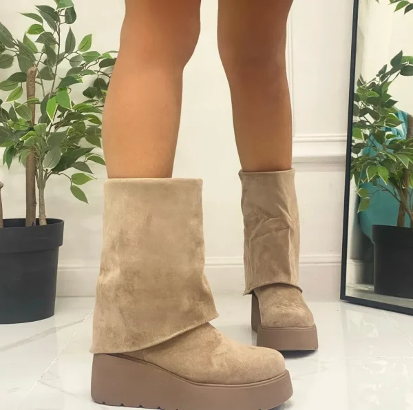 Primi Tacchi Jenny - Stivale Basso Scarpe Zeppa Punta Tonda Beige Sale