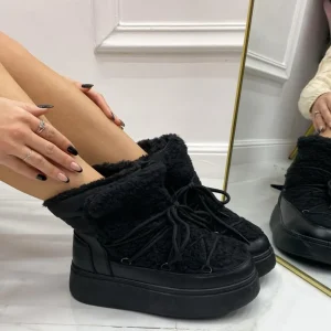 Primi Tacchi Jolly - Stivaletto Eskimo Boots Pelliccia Gomma Alta Nero Sale
