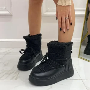 Primi Tacchi Jolly - Stivaletto Eskimo Boots Pelliccia Gomma Alta Nero Sale