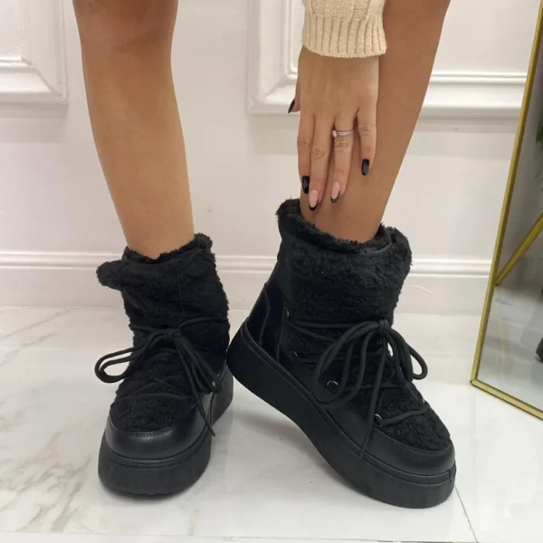 Primi Tacchi Jolly - Stivaletto Eskimo Boots Pelliccia Gomma Alta Nero Sale